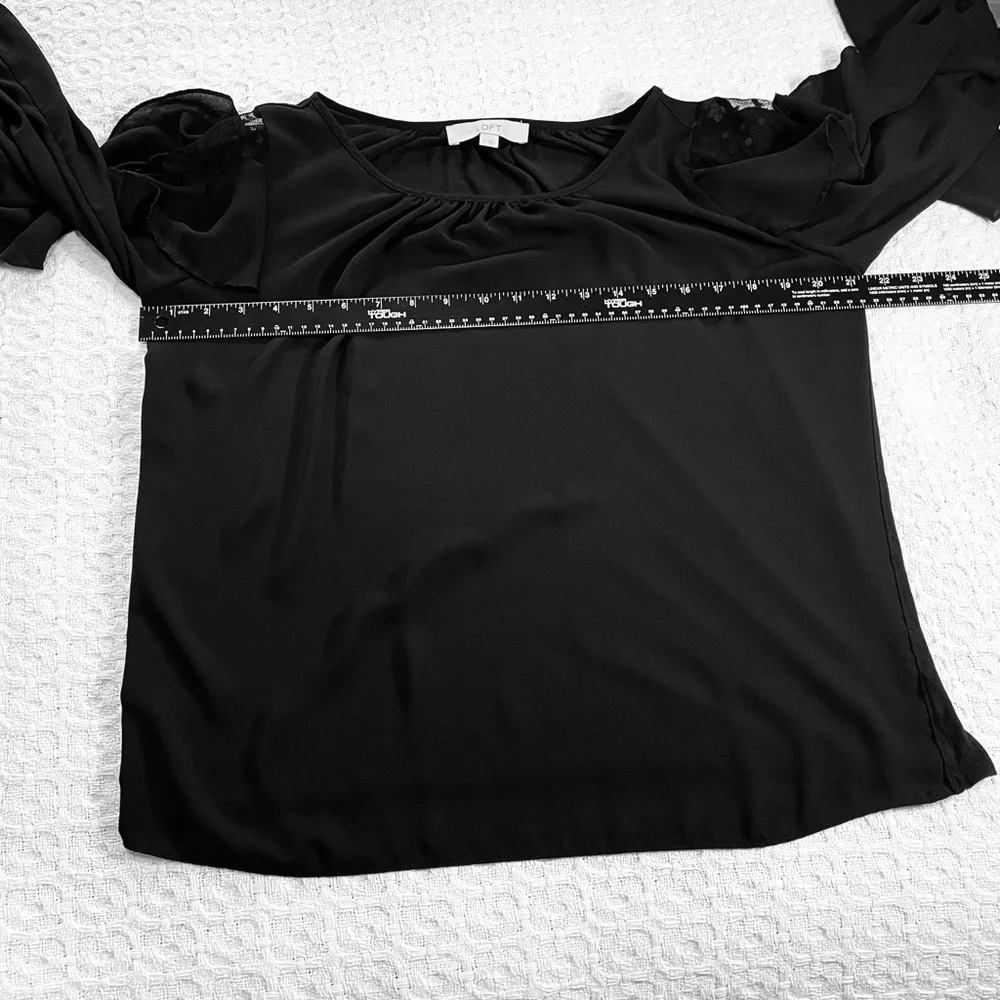 LOFT Black Ruffle Sleeve Blouse~ Size‎ Small  Evening out  or Elegant Casual